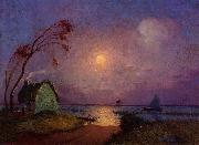 unknow artist Cottage in the Moonlight in Briere oil painting reproduction